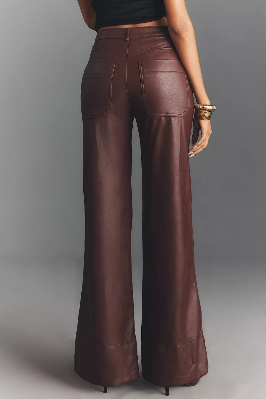 the rylan faux-leather relaxed high-rise flare pants by pilcro