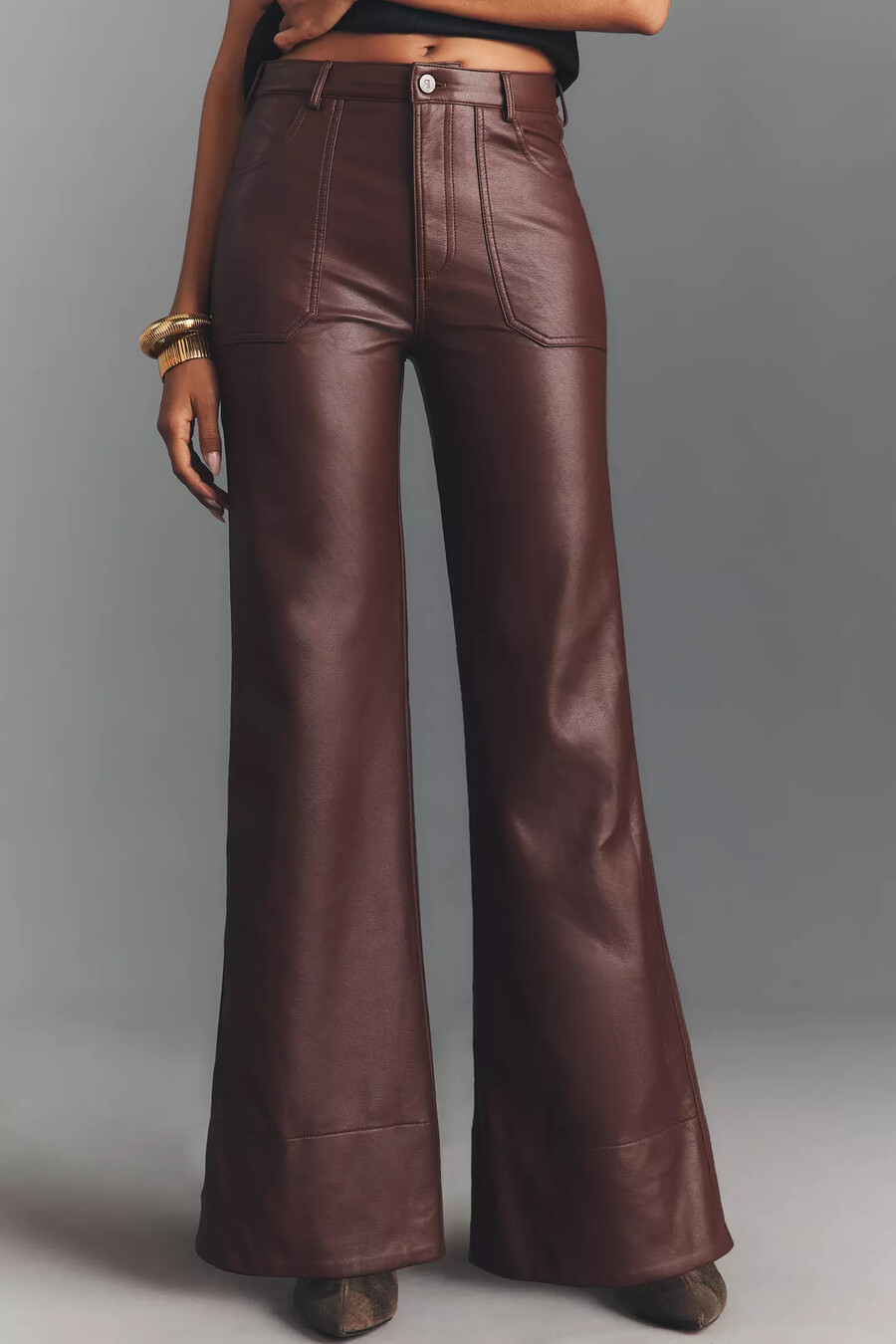 the rylan faux-leather relaxed high-rise flare pants by pilcro