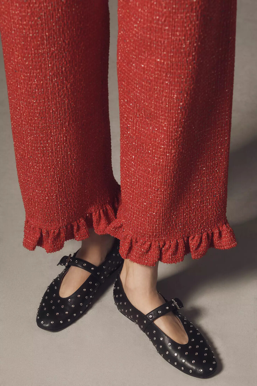 the colette crop tweed ruffle-hem trousers by maeve