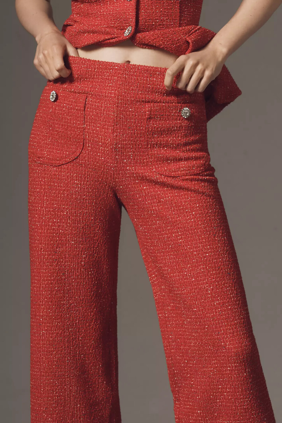 the colette crop tweed ruffle-hem trousers by maeve