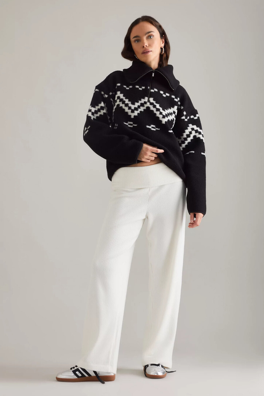 4th reckless mahlin foldover waist ribbed wide-leg trousers