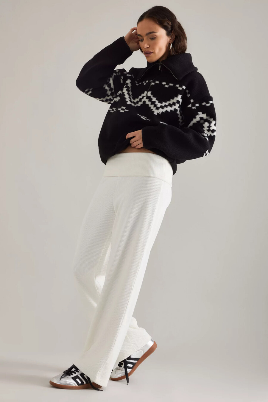 4th reckless mahlin foldover waist ribbed wide-leg trousers